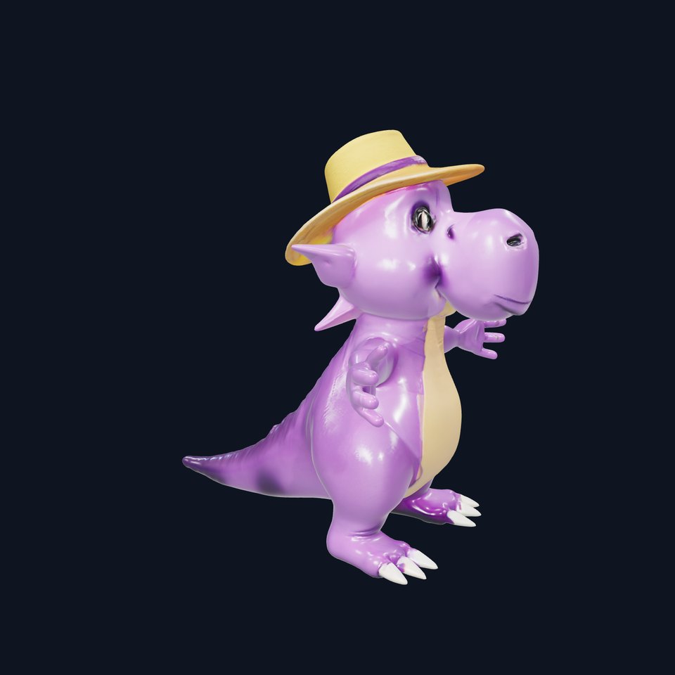 Purple Dinosaur with Straw Hat Rigged and Animated Model